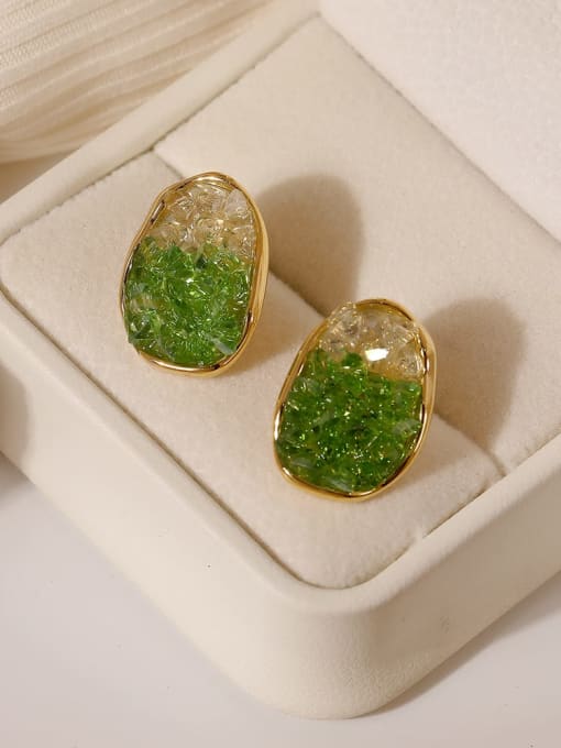 14k gold [light green] Brass Synthetic Crystal Geometric Trend Stud Earring